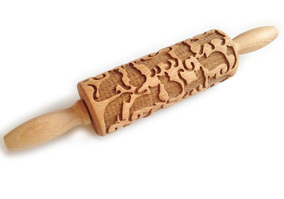 Cat 4 Wooden Roller Engraved Embossing Rolling Pin For Cookies Decorative Rolling Pin Small Rolling Pin Birthday Toy Gift Cat Lovers