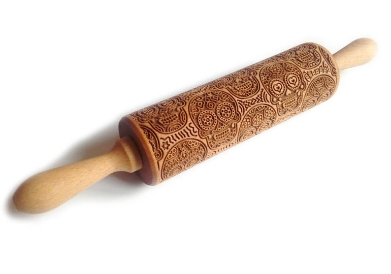 Engraved Rolling Pin, SUGAR SKULL Halloween, Dia de los Muertos, Embossed Rolling Pin, Engraved Wooden Rolling Pin, Embossing Cookies, Gift image 3