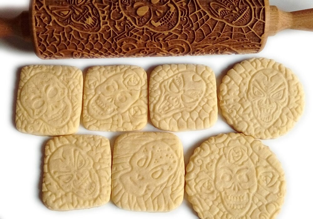 Festa di Halloween, Dia de los Muertos, Laser inciso mattarello, matterello in legno, goffratura mattarello per Cookie, rullo decorativo