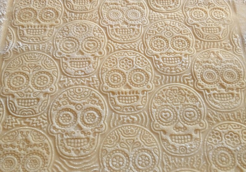 Rodillo grabado, CRÁNEO DE AZÚCAR Halloween, Dia de los Muertos, Rodillo en relieve, Rodillo de madera grabado, Galletas en relieve, Regalo imagen 4