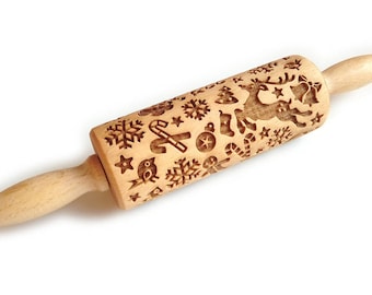 Christmas engraved rolling pin, SANTA CLAUS, RUDOLPH, Christmas Ornament,Embossed Rolling Pin, Cristmas Cookies, Winter, Christmas Gift