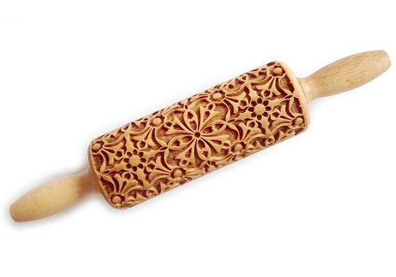 Small Rolling Pin Arabesque Laser Engraved Wooden Rolling Pin Decorative Roller Embossed Roller Embossing Roller For Cookies Birthday