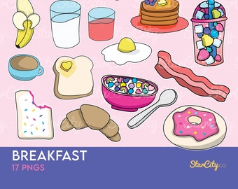 Clipart per colazione, Clipart toast, Clipart disegnata a mano, PNGS, Carta digitale, Clipart uovo, Clipart ciambella, download istantaneo