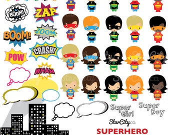 Superhero clipart, Super hero Clip Art, Superhero Graphics, Super clipart, Superhero words, Commercial Use, instant download