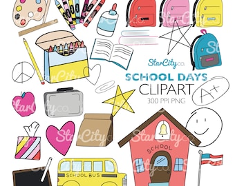 School clipart, School clip art, teacher clipart, pencil clipart, crayon clipart, school graphics, school bus, book clipart, commercial use