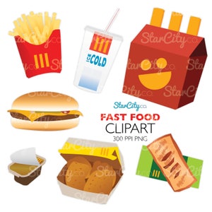 Fast Food clipart, French Fry Clip Art, Burger Graphics, Food clipart, Nugget art, Cute Clipart, Commercial Use, instant download