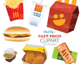 Fast Food clipart, French Fry Clip Art, Burger Graphics, Food clipart, Nugget art, Cute Clipart, Commercial Use, instant download