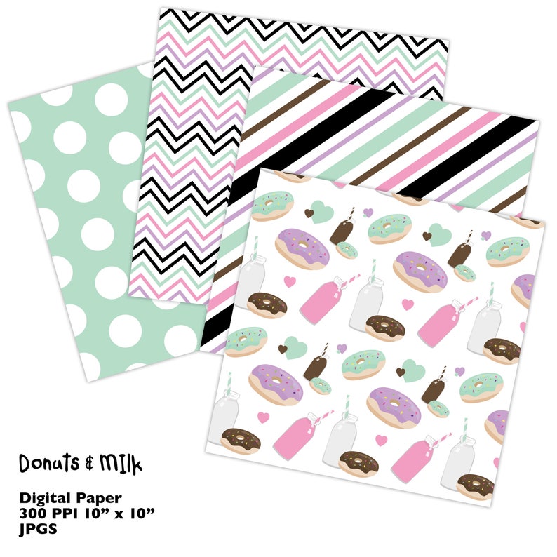 Download Donuts and Milk Digital Paper Pack Donut Paper Digital | Etsy