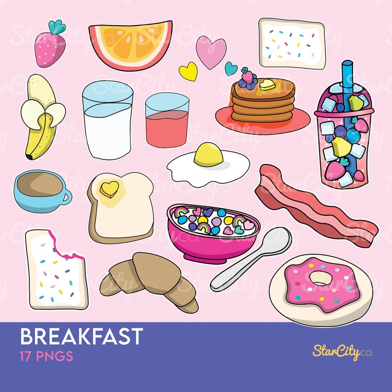 Breakfast clipart, Toast clipart, Hand Drawn clipart, PNGS, Digital Paper, Egg Clipart, Donut clip art, instant download image 1