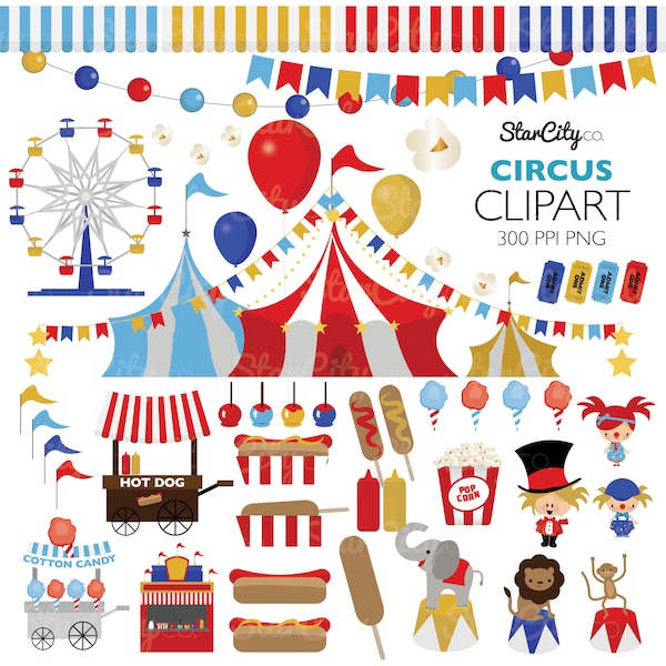 Circus clipart, Carnival Clip Art, Circus Graphics, Big Top clipart, Carnival Clip art, Cute Clipart. Commercial Use, instant download