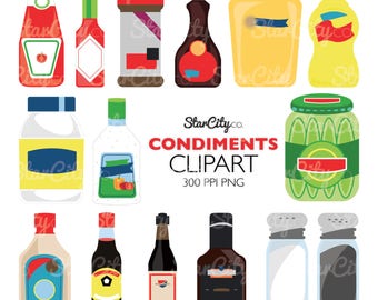 Clipart condimento, ClipArt Cookout, Pickle Graphics, Grafica senape, Grafica sale e pepe, Uso commerciale, download istantaneo