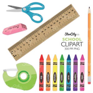 School Clipart, Crayon Clip art, Pencil Clipart, Art supplies clipart, Craft clipart, Ruler Clipart, Digital graphics, School Supply clipart