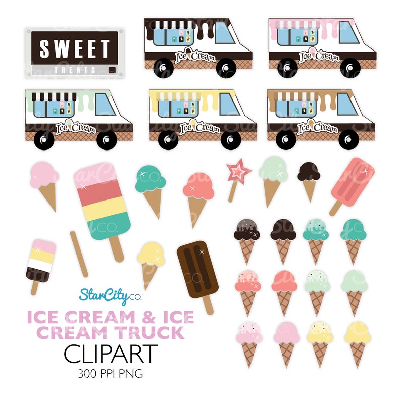 Ice Cream Clipart Ice Cream Clip Art Food Truck Graphics Popsicle Clipart Sweet Clipart Cute Clipart Commercial Use Instant Download
