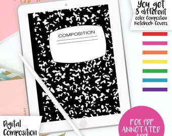 Digital Composition Notebook for PDF annotated apps, Digital Journal, tablet planner with clickable sections, Digital Class Notebook