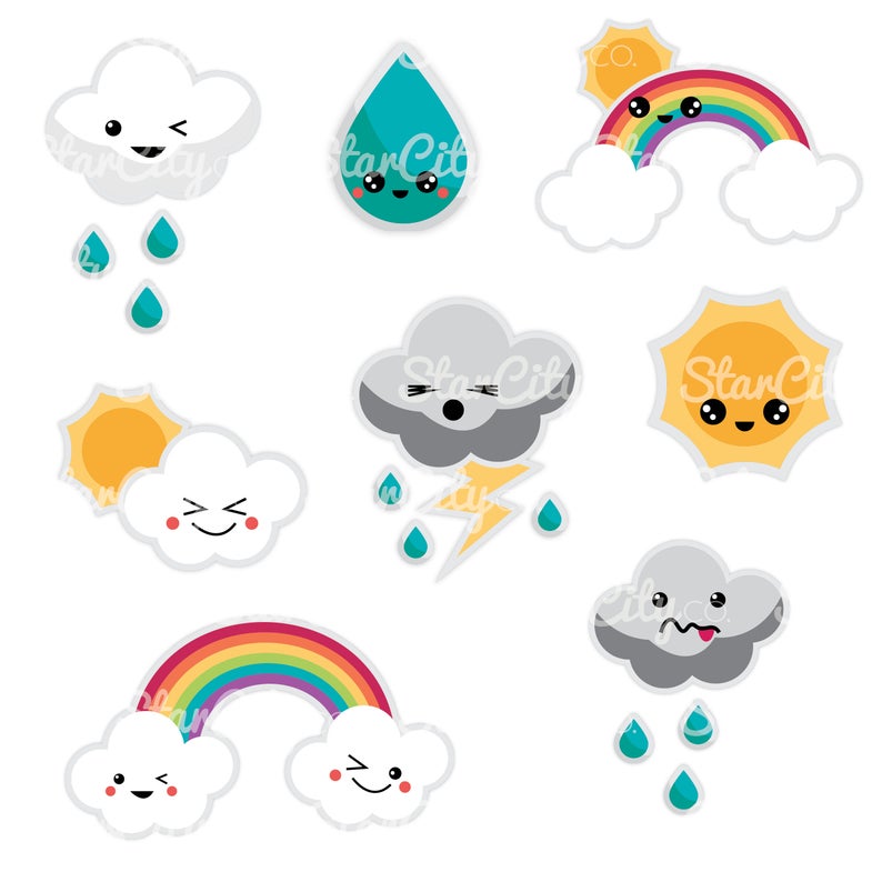 Kawaii Weather Clipart Cute Clip Art Kawaii Cloud Clipart - Etsy