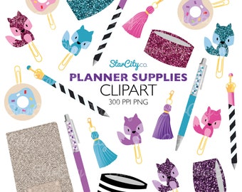 Planner clipart, Planner girl clipart, Crystal Pen clipart, Washi tape clipart, Tassel clipart, Donut clip clipart, Paperclip clipart