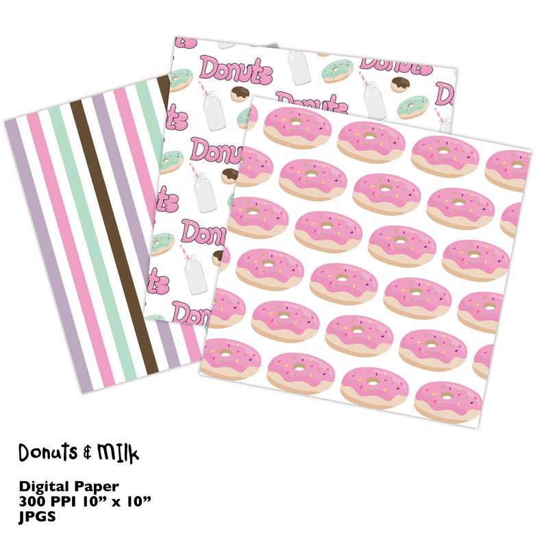 Download Donuts and Milk Digital Paper Pack Donut Paper Digital | Etsy