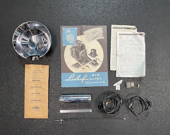 Vintage Linhof 4x5 Super Technika Camera Parts Lot - Cam, Scale, Flash, Manual, Cables, etc.