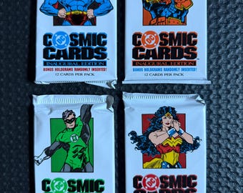 DC Cosmic Cards 1991 Inaugural Edition Sealed Lot of 4 Packs, Different Wrappers