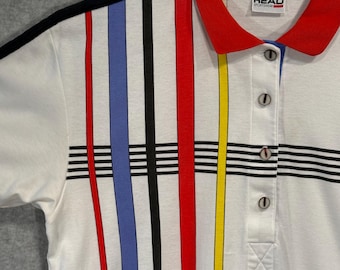 Head Sportswear Vintage 80/90s Abstract Graphic Polo Shirt Medium White