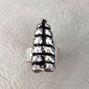Snake Rattle Ring - Sterling Silver - Rattlesnake Snake Serpent Serpentine Goddess Witch Witchy Dark Biker mens jewelry unisex genderless
