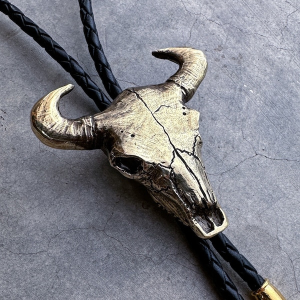 Bull Skull Bolo Tie - Cow Southwest Neckwear Menswear Western Southwestern Cowgirl Cowboy Ranch Neck Necklace Leather Bone Black