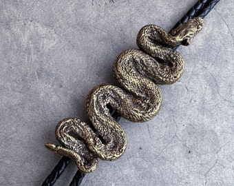 Rattlesnake Bolo - Diamondback Tie Necklace - Snake Bold Gold Animal Statement - Spirit Witch Venom Fierce Dark Witchcraft Tough Power