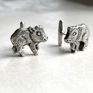 Javelina Cufflinks - solid sterling silver baby javelina wild animal collared peccary pig hog piglet french cuff links desert wildlife