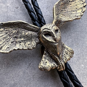 Owl Bolo Tie - wing bird nocturnal animal prey hunter menswear wedding party gift groom groomsmen bridal dapper man jewelry necktie necklace