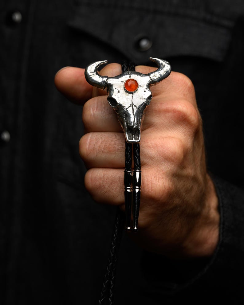Bull Skull Third Eye Bolo Tie: Sterling Silver, Stone Choice, Western ...