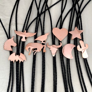 Kid Bolo Tie - Moon Crescent Bull skull Cow Southwest Star Saguaro Cactus Heart Kids Girl Boy Copper Southwestern Jewelry Children Cowboy