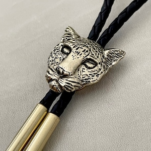 Jaguar Bolo Tie (Small) - big cat leopard cheetah tiger lion wildcat cougar panther southwest neckwear string cowboy cowgirl feline predator