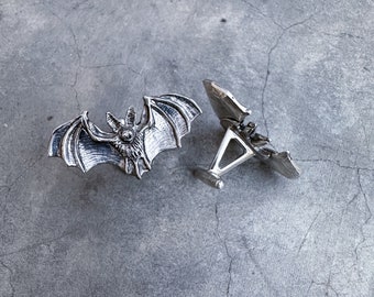 Sterling Silver Bat Cufflinks: Handcrafted Animal Jewelry