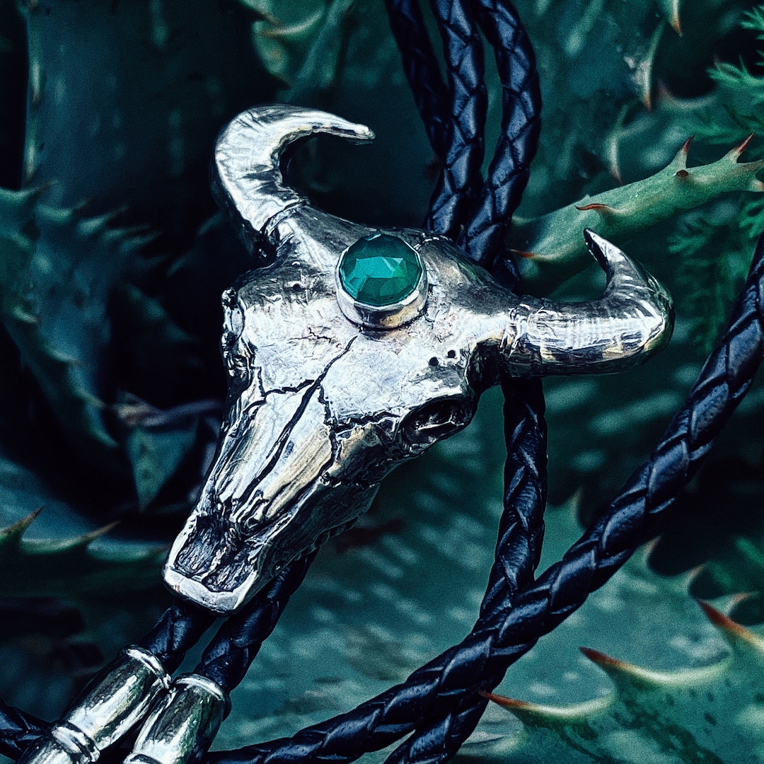 Bull Skull Third Eye Bolo Tie: Sterling Silver, Stone Choice, Western ...