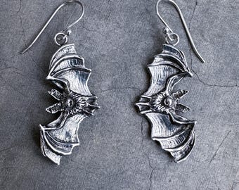 Handmade Pallid Bat Earrings: Sterling Silver or Brass, Desert Jewelry, Goth