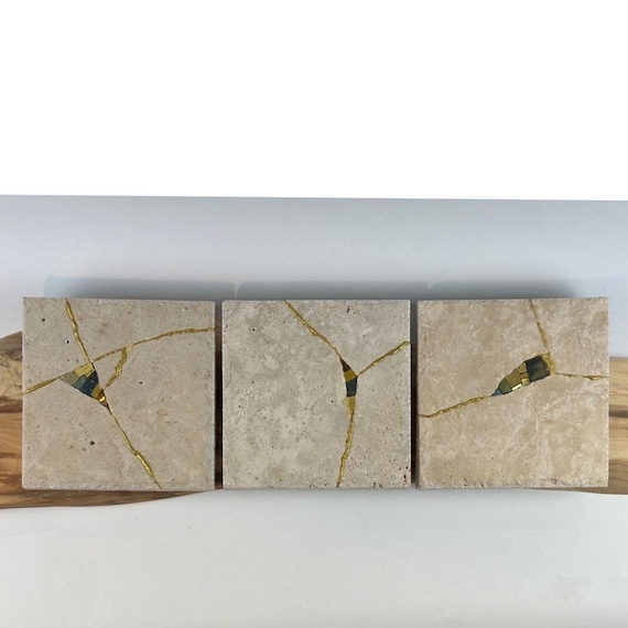 Kintsugi - Zen Inspired 3 Piece Stone Mosaic Wall Sculpture