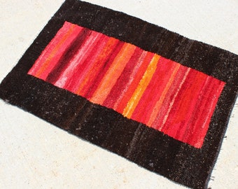 2' 2" X 3' 6" Up-cycled Recycled Wool & Goat Hair from Antique Kilims into Extremely Well Made Modern Vintage Unique Small Door Mat Rug