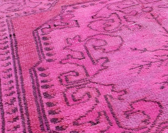 4' 1" X 7' 5" Bubble Gum Pink Over-Dye Vintage Turkish Carpet,