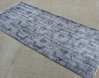 2' 11" X 6' 5" Soft Steel Gray Vintage Over Dyed Runner Rug, Contemporary Farmhouse Transitional Style, Gray Kitchen Bathroom Rug