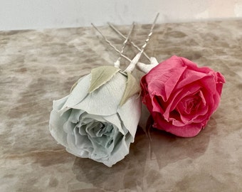 Preserved Rose Hair Picks Wedding Flower Hairpin, Similar to Dried Flower Pins, Ivory Wedding Hair Piece with option of Hygranea or Fern