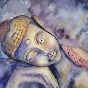 Original watercolor painting Buddha meditation spiritual painting yoga wall art