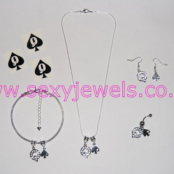 La Reine de pique Euro cheville collier cheville chaîne Bracelet boucles d’oreilles Naval Piercing Nombril tatouages bijoux cocu Hotwife Slut - Set 2