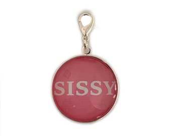 Pink Sissy Word Dome Clip Jewellery Key Accessory Fetish Submissive Cuckold Sissy Slave Jewelry Ankle Bracelet Sub Wimp Gimp Crossdresser