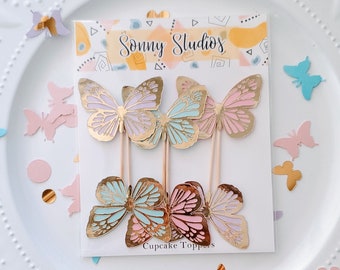 Butterfly Cupcake Toppers - Butterfly Toppers - Butterfly theme Birthday - Pink - Blue - Purple - Butterfly Party - Spring - Gold Butterfly