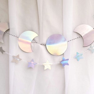 Moon Phase Garland - Celestial Party - Holographic Moon Banner - Outer Space Party - Holographic -Celestial Celebrations - Outer Space Party