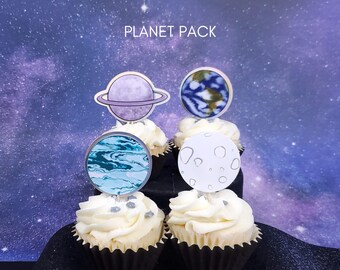 3D Space Themed Cupcake Toppers - Astronaut - Spaceship - Planets-Outer space Birthday Party - Unisex Birthdays - Boy - Girl cupcake toppers