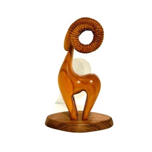 Vintage Hand-Carved Bighorn Sheep, Wooden Ram Statue, Mountain Goat, Animal Figurine, Large Wooden Sculpture