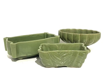 Set of 3 Vintage Avocado Green Planters, Collection of Mid Century Planters, UPCO Pottery, USA Pottery, MCM Ceramics, California Pottery