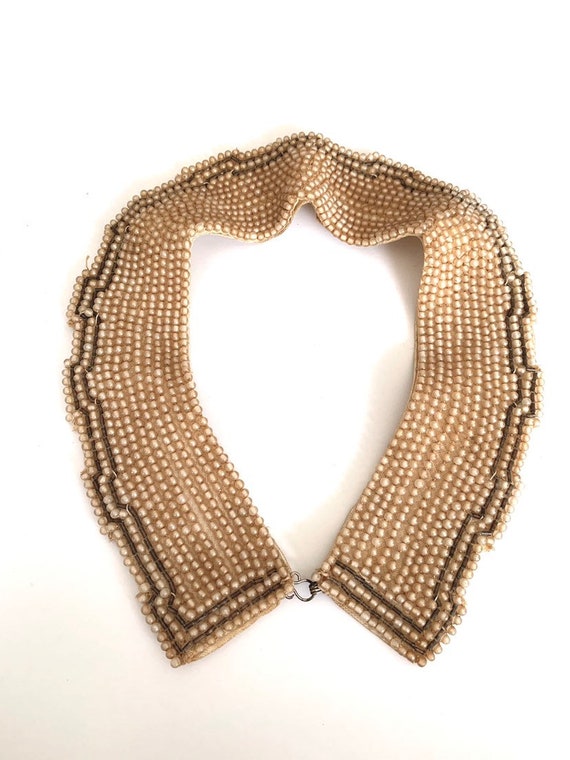 Vintage glass pearl beaded collar necklace - image 5