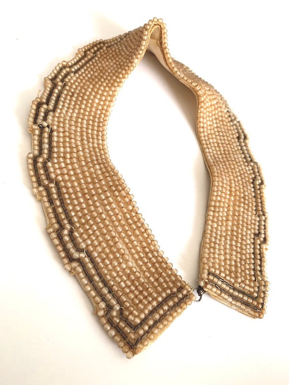 Vintage glass pearl beaded collar necklace - image 6